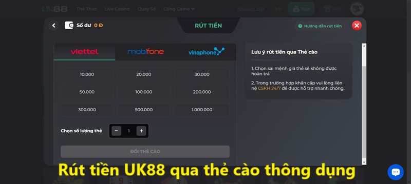 Chi tiết cách rút tiền UK88 mới cập nhật năm 2024 1 Rút tiền UK88 qua thẻ cào thông dụng