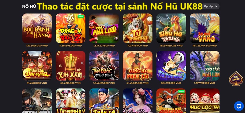 Nổ Hũ UK88 2 Thao tác đặt cược tại sảnh Nổ Hũ UK88